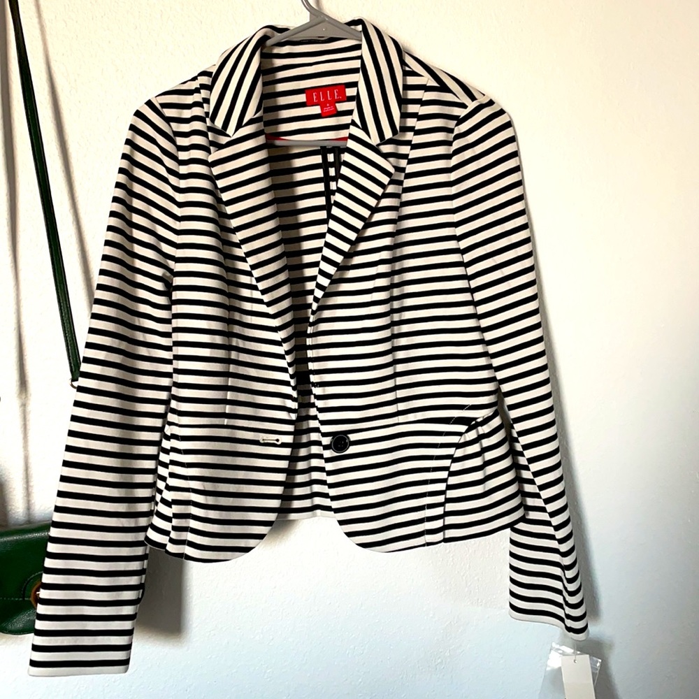 NWT Elle black and White stripe Blazer